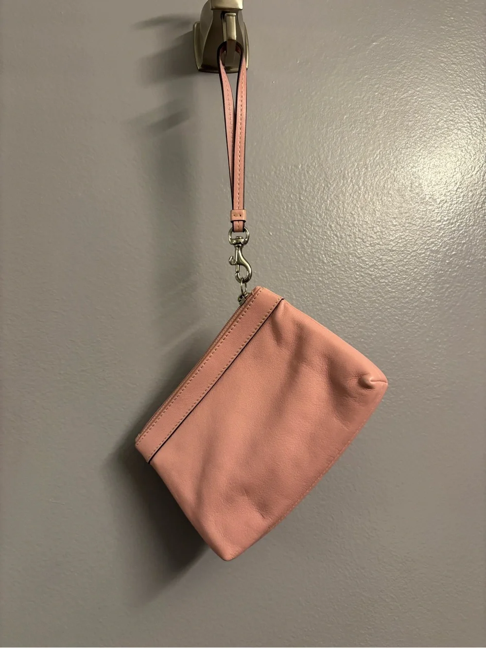 Coach Pink Leather Wristlet Pouch with Strap